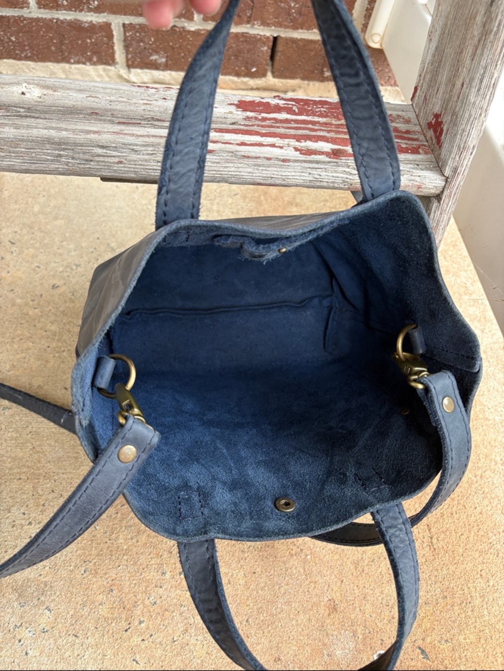 Portland Leather Goods Navy Leather Mini Crossbody Tote - Picture 3 of 6